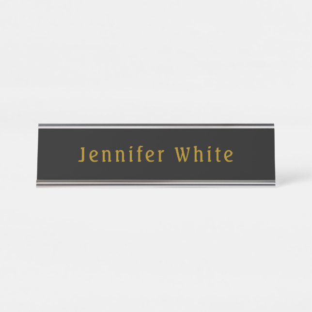 Calligraphie Elegant Retro Gold & Black Name Schreibtischnamensplakette (Vorderseite )