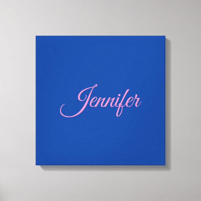 Calligraphie Elegant Rosa Blauer Individuelle Name Leinwanddruck (Vorderseite)