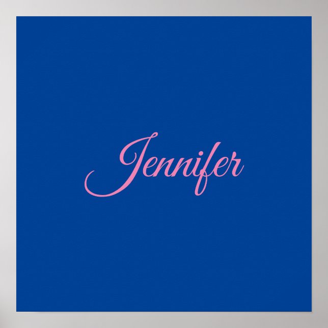 Calligraphie Elegant Rosa Blauer Individuelle Name Poster (Vorne)