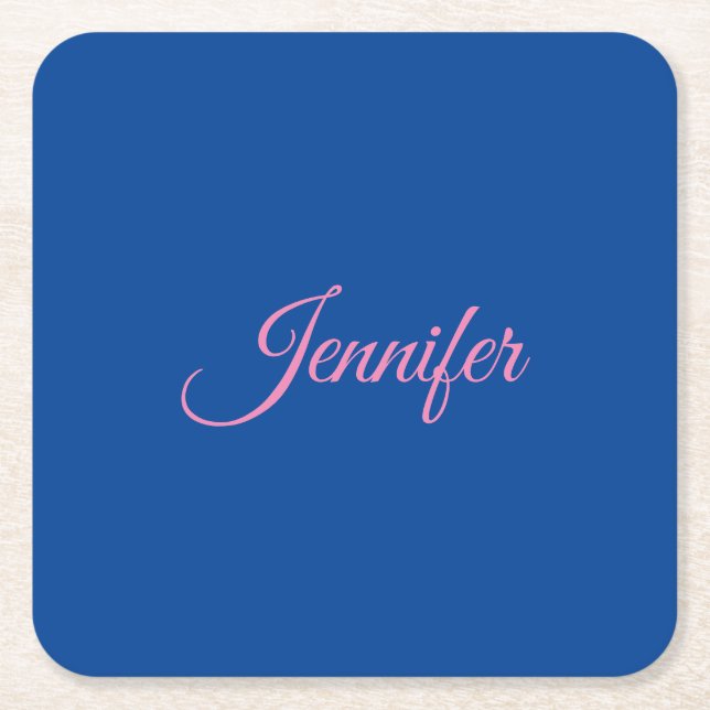 Calligraphie Elegant Rosa Blauer Individuelle Name Rechteckiger Pappuntersetzer (Vorderseite)
