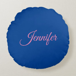 Calligraphie Elegant Rosa Blauer Individuelle Name Rundes Kissen