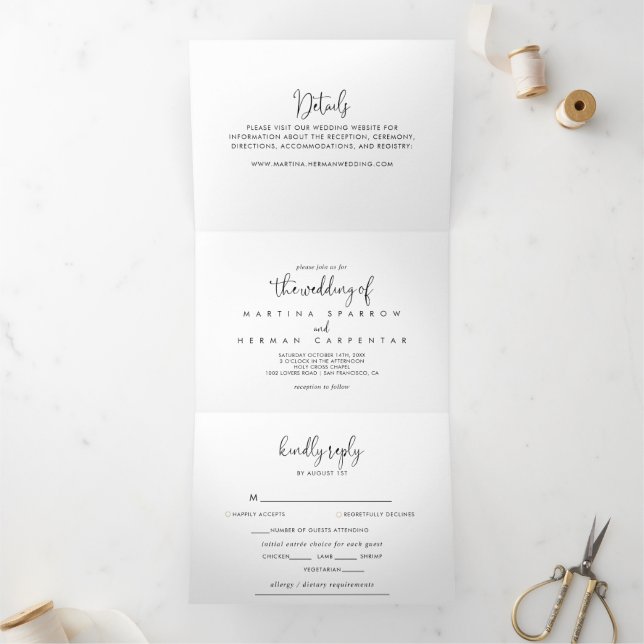 Calligraphie Elegant Script Wedding Dreifach Gefaltete Einladung (Innenseite)