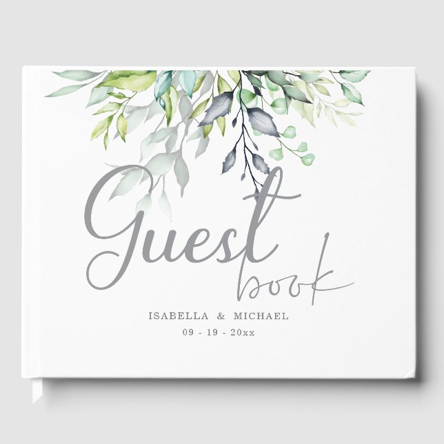 Calligraphie Elegante Botanische Hochzeit Gästebuch (Vorderseite)