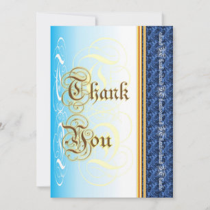 Calligraphie élégante en bleu et or merci