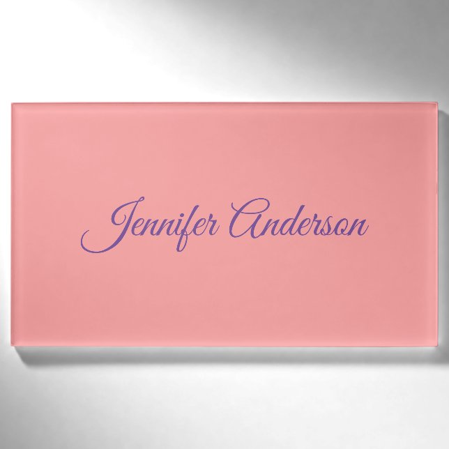 Calligraphie Elegante Pastel Personalisierter Name Namenschild (Vorderseite)