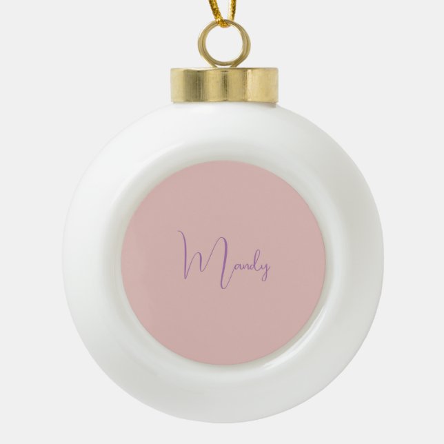 Calligraphie Elegante Rose Gold Schlichter Name Keramik Kugel-Ornament (Vorderseite)