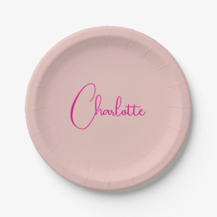 Calligraphie Elegante Rose Gold Schlichter Name Pappteller