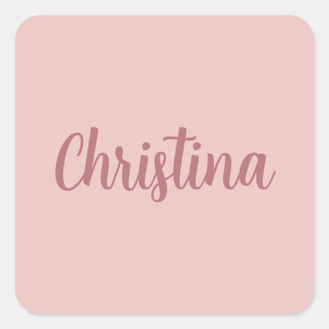 Calligraphie Elegante Rose Gold Schlichter Name Quadratischer Aufkleber (Vorderseite)