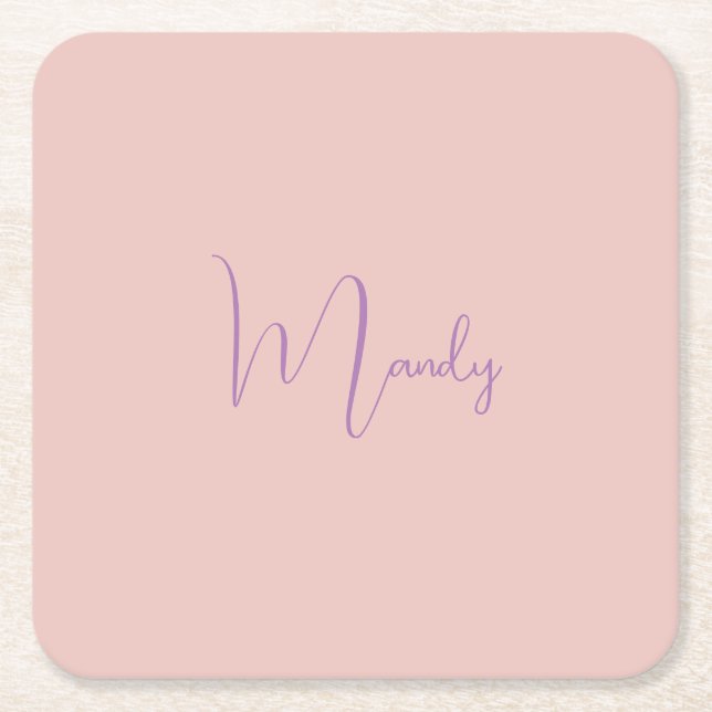 Calligraphie Elegante Rose Gold Schlichter Name Rechteckiger Pappuntersetzer (Vorderseite)