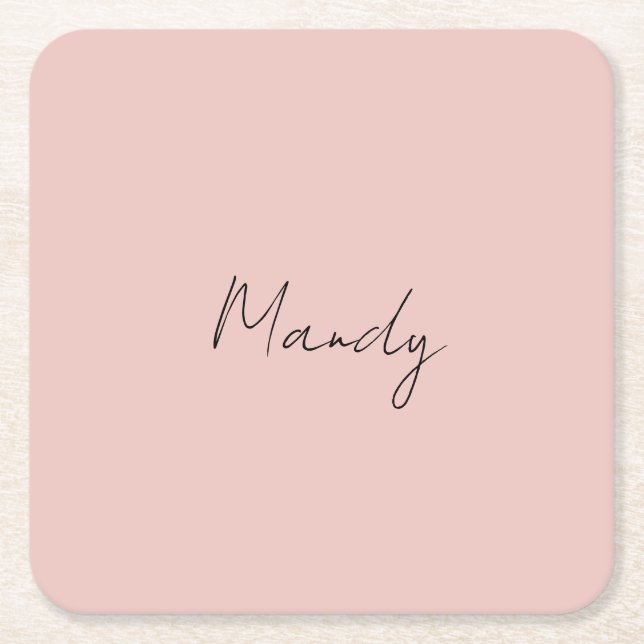 Calligraphie Elegante Rose Gold Schlichter Name Rechteckiger Pappuntersetzer (Vorderseite)
