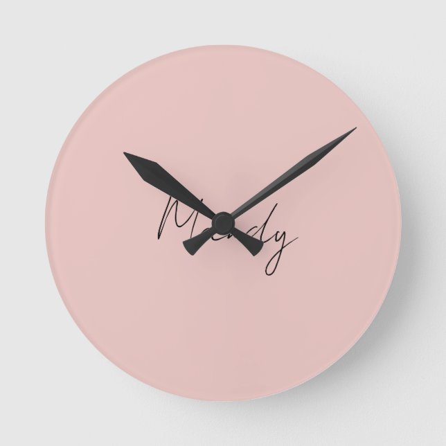 Calligraphie Elegante Rose Gold Schlichter Name Runde Wanduhr (Vorderseite)