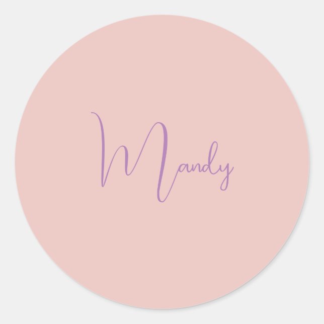 Calligraphie Elegante Rose Gold Schlichter Name Runder Aufkleber (Vorderseite)