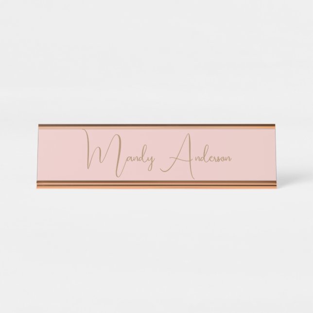 Calligraphie Elegante Rose Gold Schlichter Name Schreibtischnamensplakette (Vorderseite )