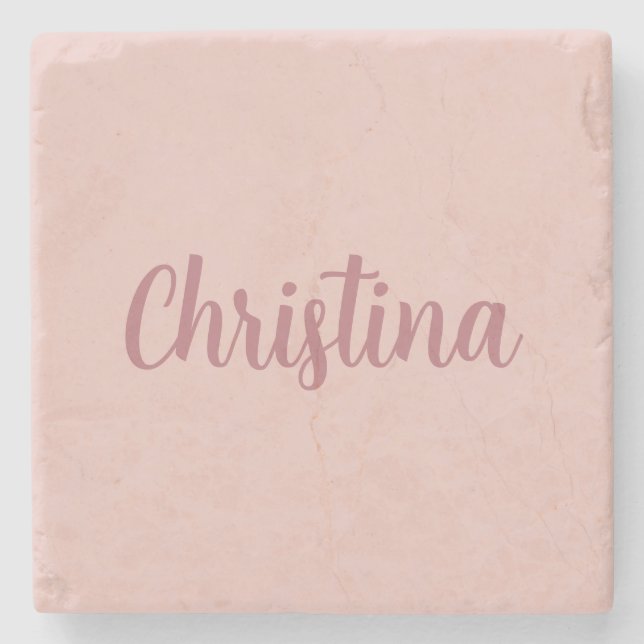 Calligraphie Elegante Rose Gold Schlichter Name Steinuntersetzer (Vorderseite)