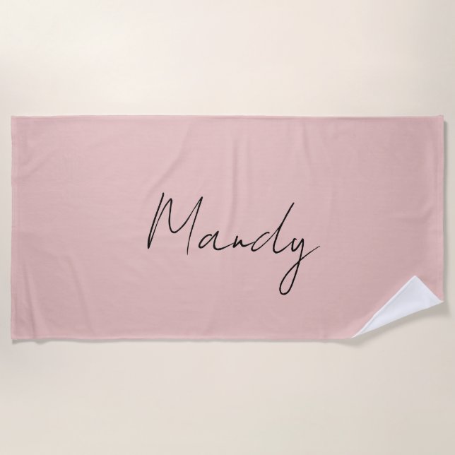 Calligraphie Elegante Rose Gold Schlichter Name Strandtuch (Vorderseite)