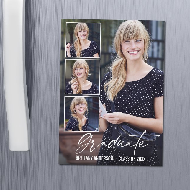Calligraphie Encre 4 Photos Graduation Magnet Card (Customize to change your personalized text size or text style.)