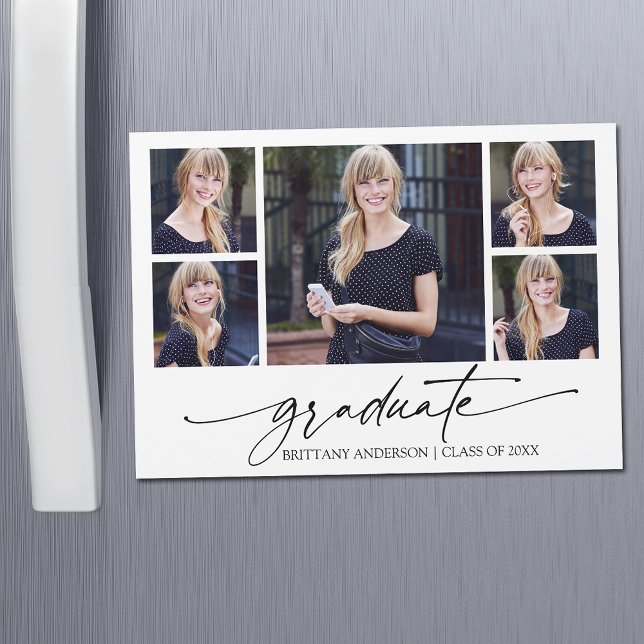 Calligraphie Encre 5 Photo Graduation Magnet Card (Customize to change your personalized text size or text style.)