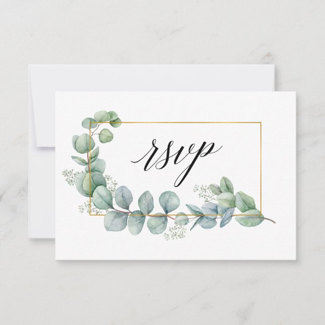 Calligraphie Eukalyptus Greenery Gold Wedding Meal RSVP Karte (Vorderseite)