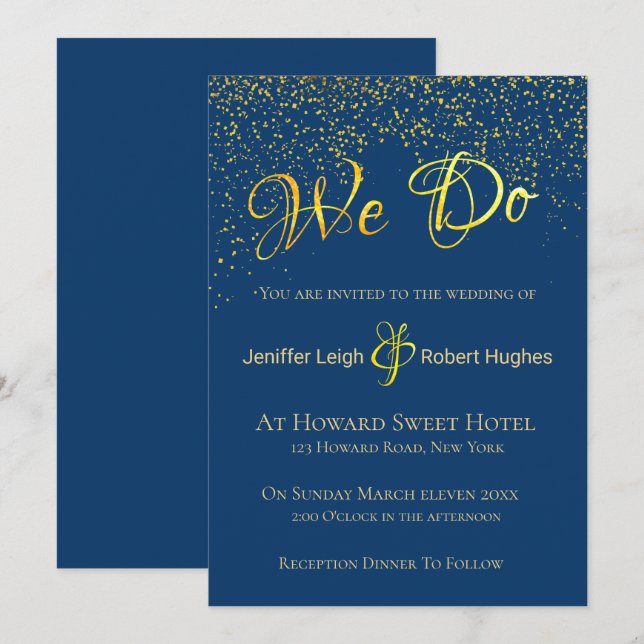 Calligraphie Faire-part de mariage Gold Foil (Devant / Derrière)