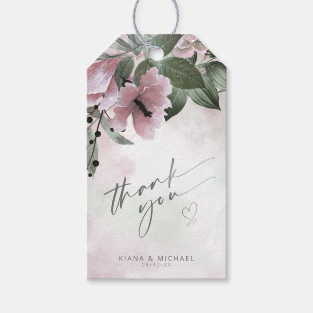 Calligraphie Floral Vielen Dank Herz Mauve ID771 Geschenkanhänger (Vorderseite)