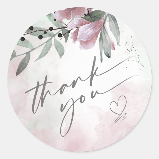 Calligraphie Floral Vielen Dank Herz Mauve ID771 Runder Aufkleber (Vorderseite)
