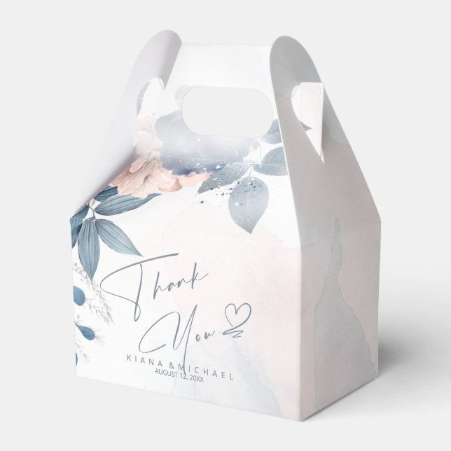 Calligraphie floral Vielen Dank Herz V2 Blue ID771 Geschenkschachtel (Vorderseite)
