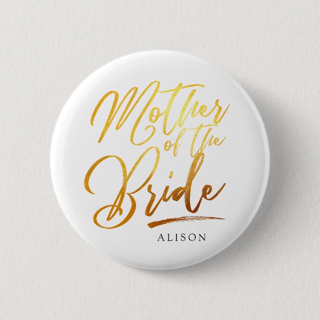 Calligraphie Gold Mutter der Braut elegant Button (Vorderseite)