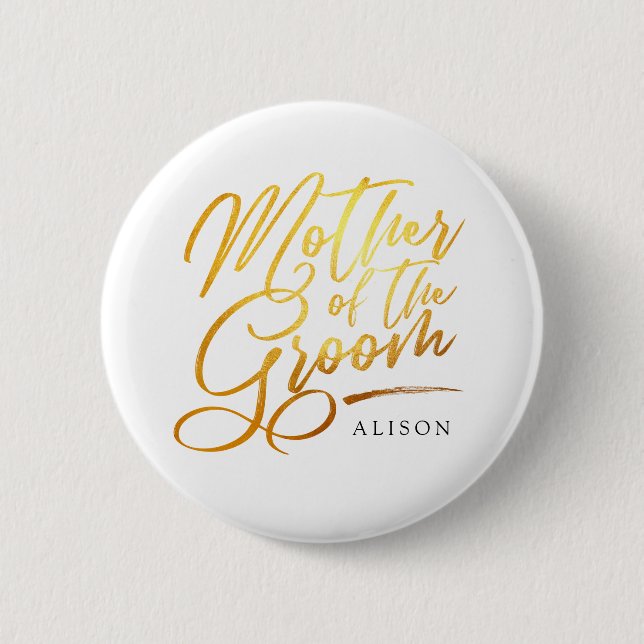 Calligraphie Gold Mutter der Groom elegant Button (Vorderseite)