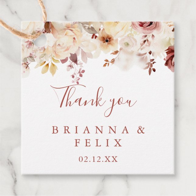 Calligraphie Graceful Blumenhochzeit Geschenkanhänger (Vorderseite)