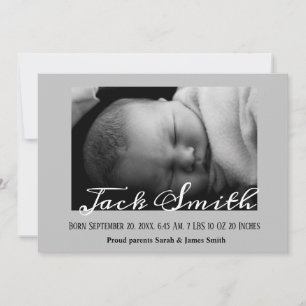 Calligraphie Grey Baby Boy Photo Faire-part de nai