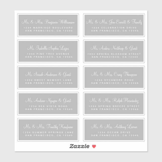 Calligraphie Gris Mariage Étiquettes de adresse in (Feuille)