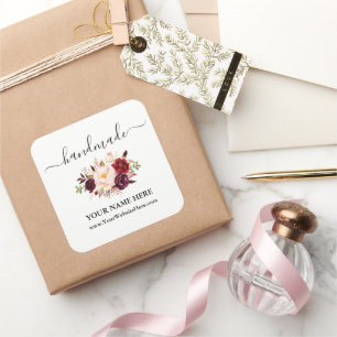 Calligraphie Handmade Watercolor Burgundy Floral Quadratischer Aufkleber