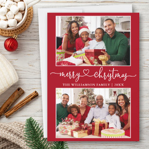 Calligraphie Herz Merry Christmas Red 2 Foto Feiertagskarte