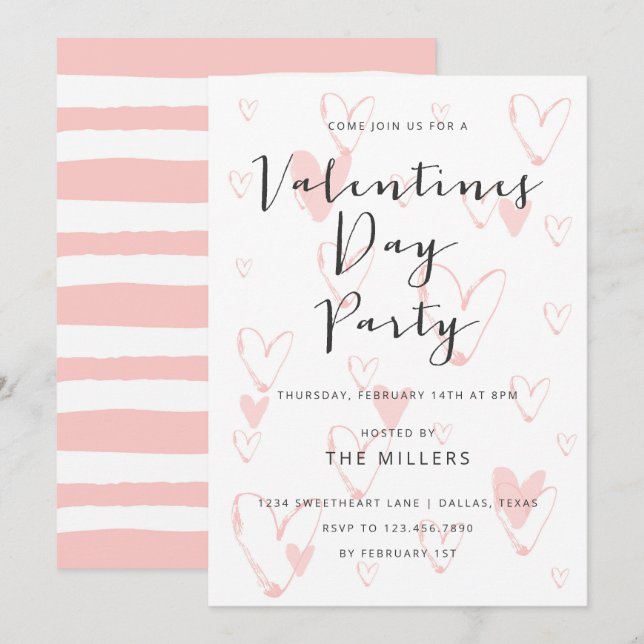 Calligraphie Herz Valentine Party Einladung (Vorne/Hinten)