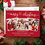 Calligraphie Herzlich Weihnachten 3 Foto Rot Postkarte<br><div class="desc">Moderne Kalligraphie Herzbeschwörung Weihnachten 3 Foto Weihnachtskarte - Rot</div>