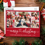 Calligraphie Herzlich willkommen 5 Foto Roter Urla Postkarte<br><div class="desc">Moderne Kalligrafie Herzensschrift Frohe Weihnachten 5 Foto Weihnachtskarte - Rote Postkarte</div>