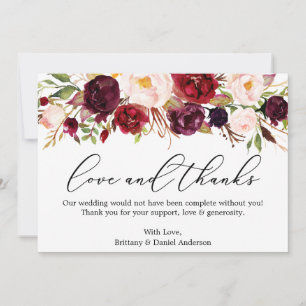Calligraphie-Liebe dank Burgundy Floral Dankeskarte