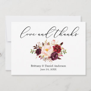 Calligraphie-Liebe dank Floral Burgundy Dankeskarte