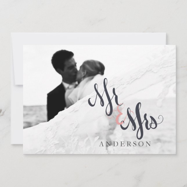 Calligraphie M. et Mme Mariage Merci Carte photo (Devant)