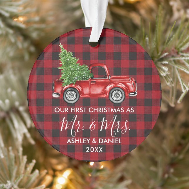 Calligraphie M. Mme Christmas Camion Rouge Plaid (Arbre)