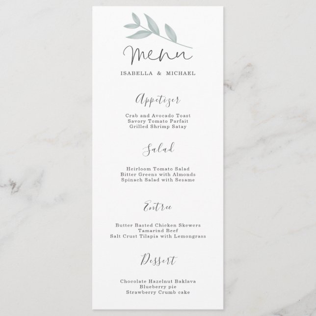 Calligraphie Mariage botanique Menu (Devant)