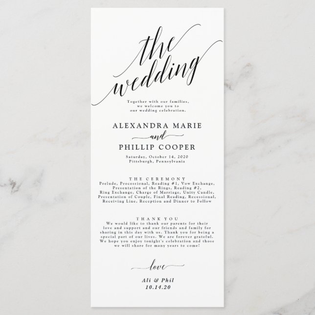 Calligraphie Mariage Ceremony Programme | Noir (Devant)