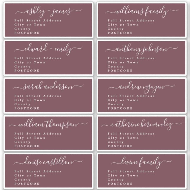 Calligraphie Mariage Étiquette de adresse invité U (Devant)