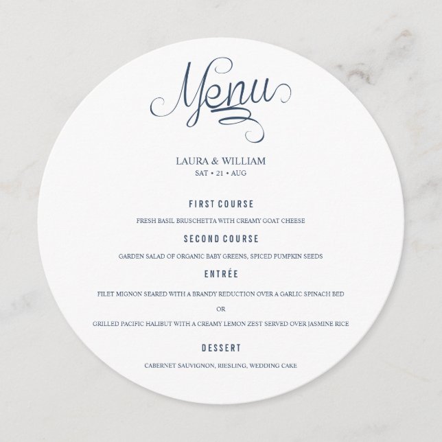 Calligraphie Mariage Rond Dîner Menu Pour Plaque (Devant)