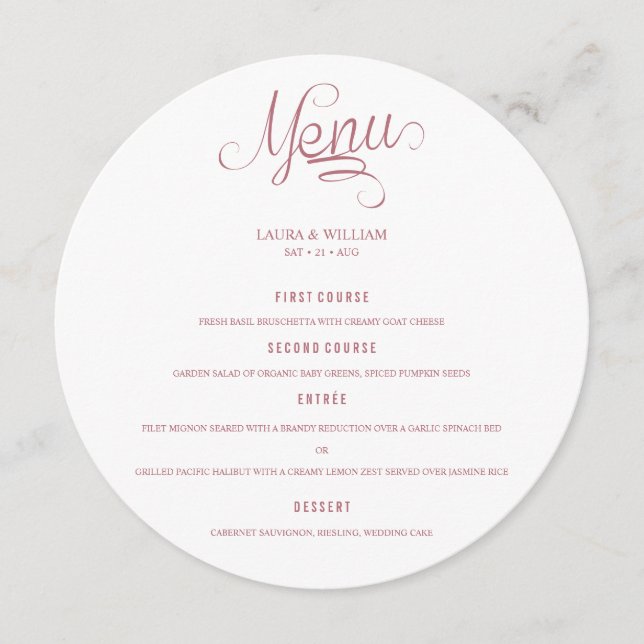 Calligraphie Mariage Rond Dîner Menu Pour Plaque (Devant)