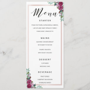 Calligraphie Menu aquarelle cadre floral modèle