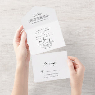 Calligraphie Moderne Elegante Hochzeit   All In One Einladung