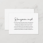 Calligraphie Moderne Elegante Honeymoon Wish Begleitkarte<br><div class="desc">Diese Kalligraphie moderne elegante Flitterwochen-Wunschzettel ist perfekt für eine einfache Hochzeit. Das Design besticht durch einen wunderschönen schwarzen Schriftart mit Kalligrafie und einem weißen Hintergrund.</div>