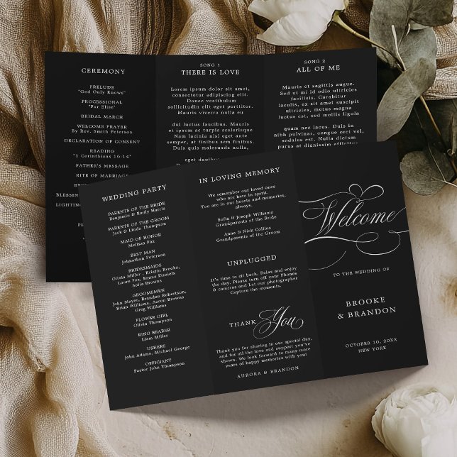 Calligraphie moderne programme de mariage noir int (Modern calligraphy timeless black and white wedding Program)