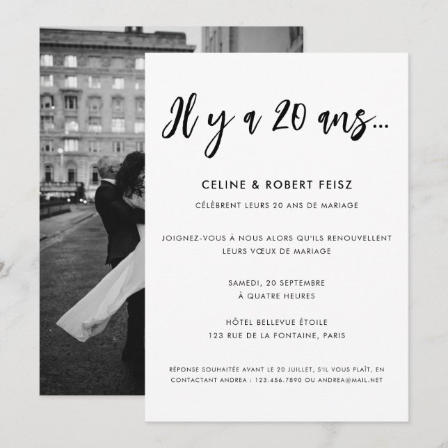 Calligraphie Moderne Renouvellement Voeux Mariage Einladung (Vorne/Hinten)